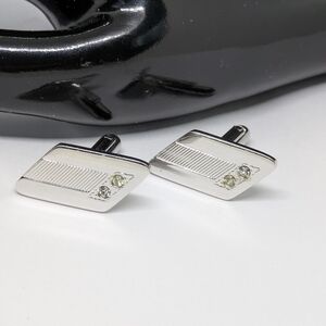 Vintage Silver Tone Cufflinks Sparkling Accents Formal Prom Wedding